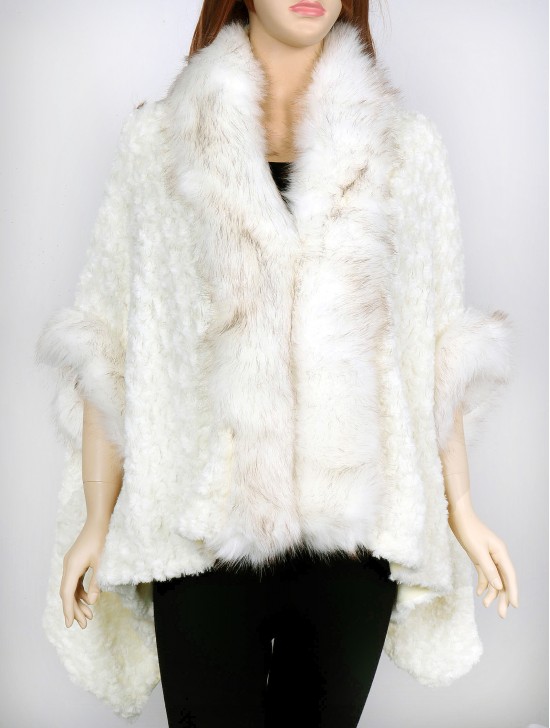 Premium Faux Fur Cape with Rose Imprints & Sleeves